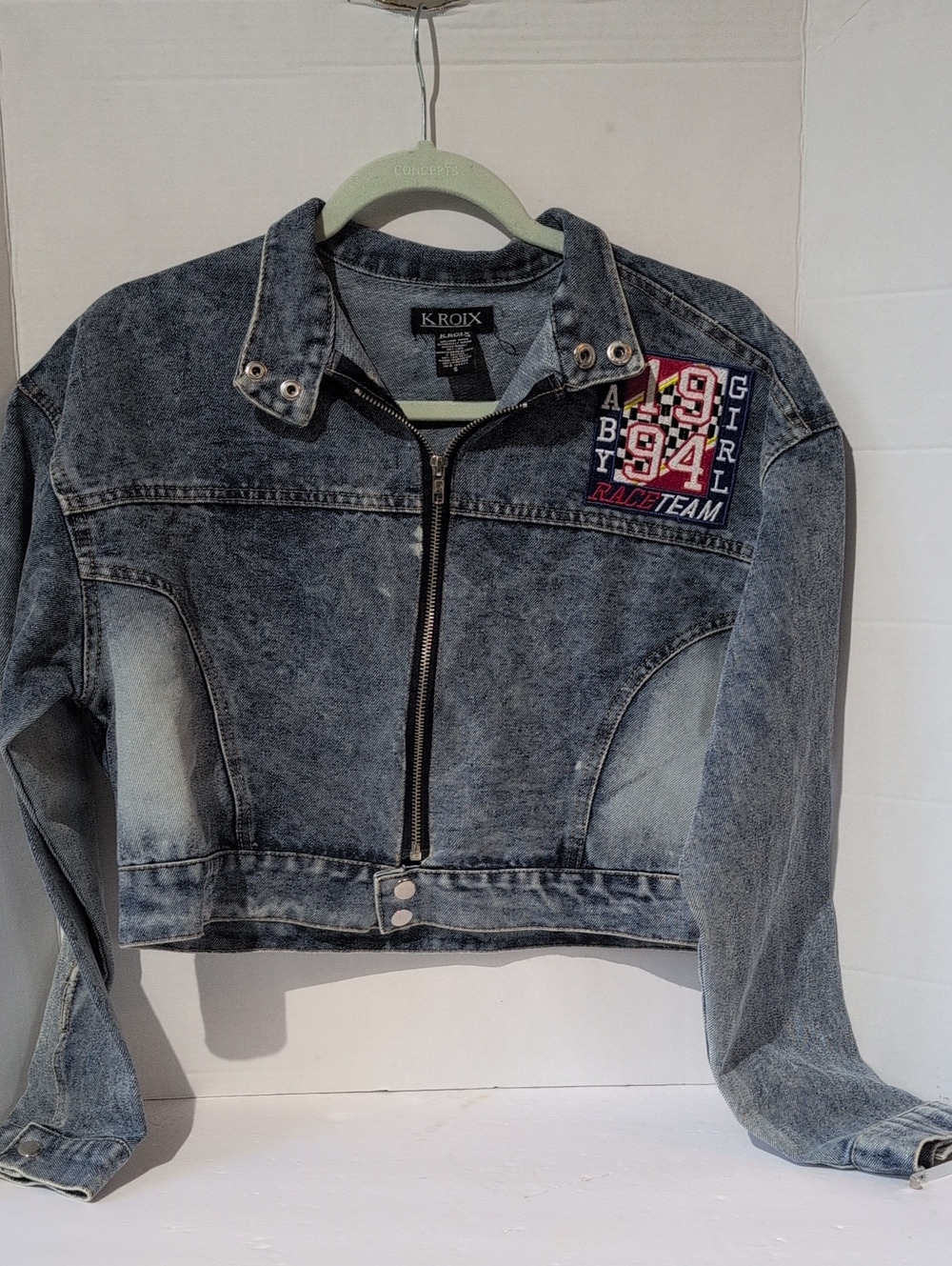 K Roix Y2K Acid Wash Cropped Moto Jacket Small